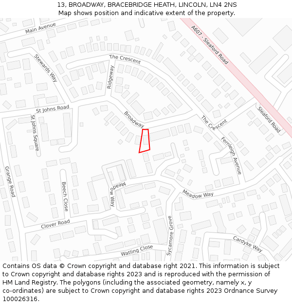 13, BROADWAY, BRACEBRIDGE HEATH, LINCOLN, LN4 2NS: Location map and indicative extent of plot