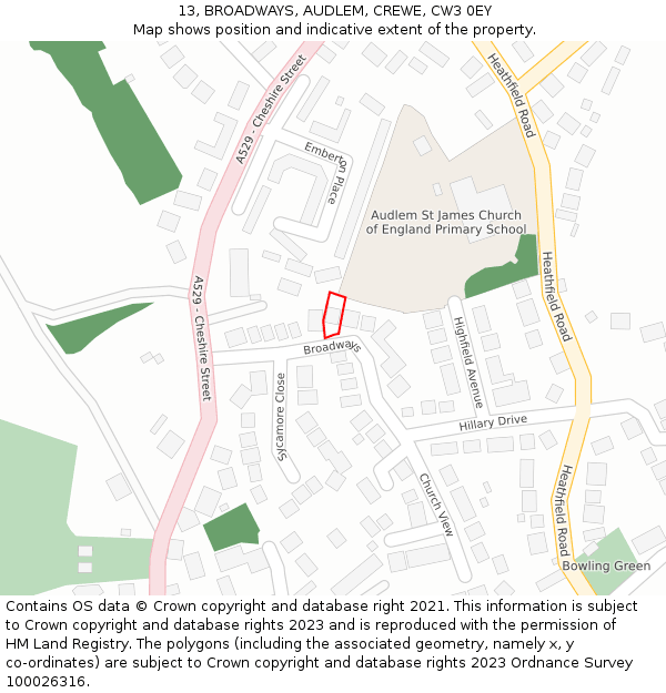 13, BROADWAYS, AUDLEM, CREWE, CW3 0EY: Location map and indicative extent of plot