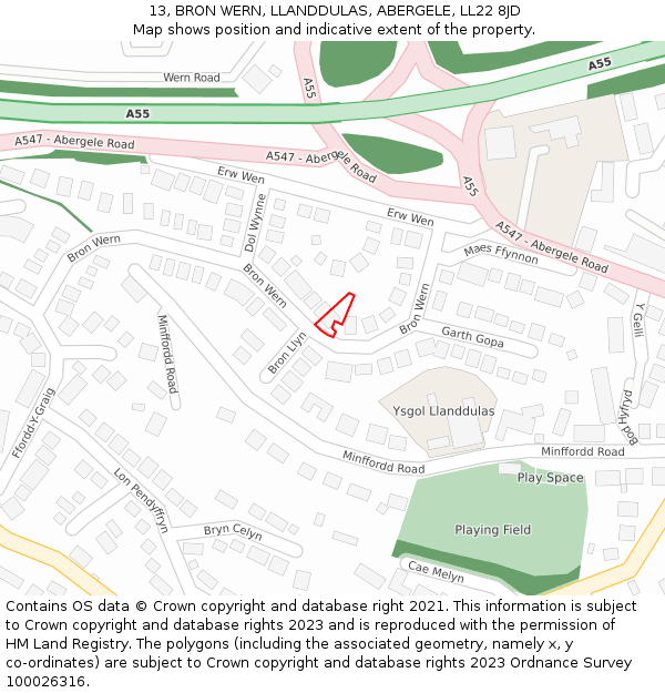 13, BRON WERN, LLANDDULAS, ABERGELE, LL22 8JD: Location map and indicative extent of plot