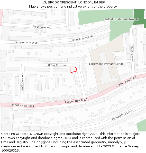 13, BROOK CRESCENT, LONDON, E4 9EP: Location map and indicative extent of plot