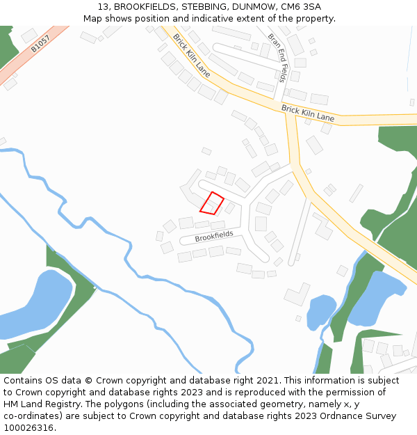 13, BROOKFIELDS, STEBBING, DUNMOW, CM6 3SA: Location map and indicative extent of plot