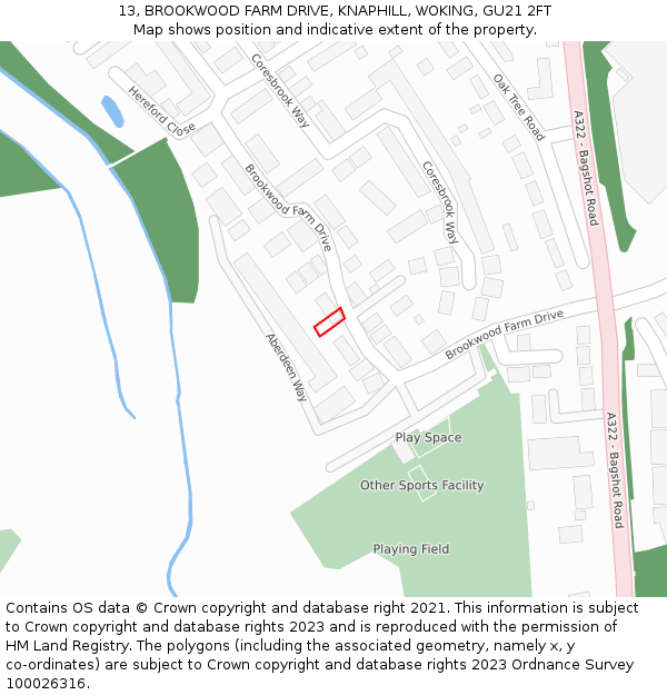 13, BROOKWOOD FARM DRIVE, KNAPHILL, WOKING, GU21 2FT: Location map and indicative extent of plot