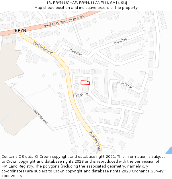 13, BRYN UCHAF, BRYN, LLANELLI, SA14 9UJ: Location map and indicative extent of plot