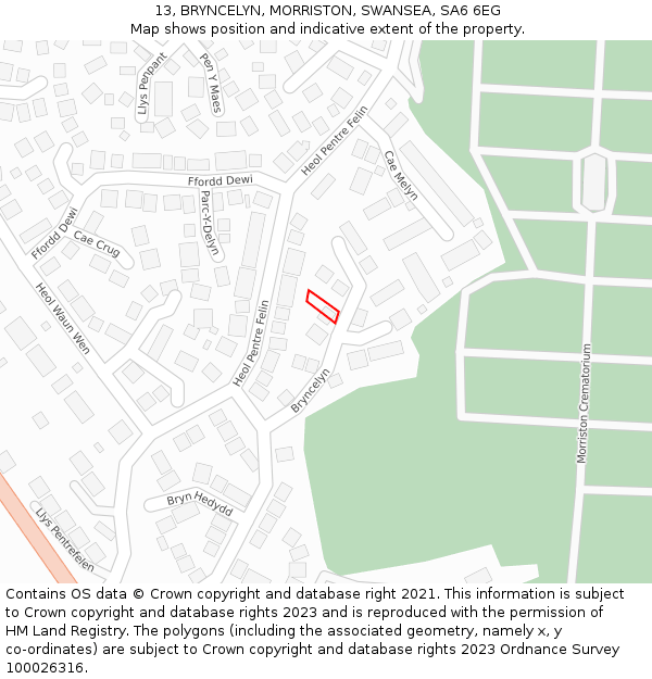 13, BRYNCELYN, MORRISTON, SWANSEA, SA6 6EG: Location map and indicative extent of plot
