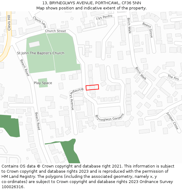 13, BRYNEGLWYS AVENUE, PORTHCAWL, CF36 5NN: Location map and indicative extent of plot