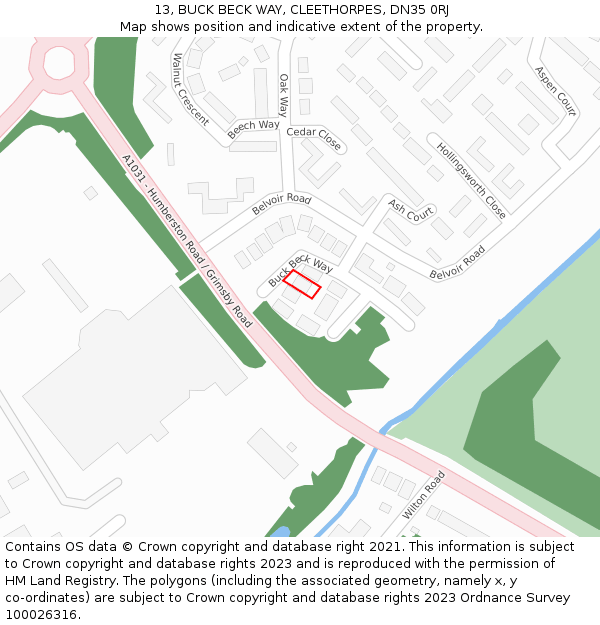 13, BUCK BECK WAY, CLEETHORPES, DN35 0RJ: Location map and indicative extent of plot