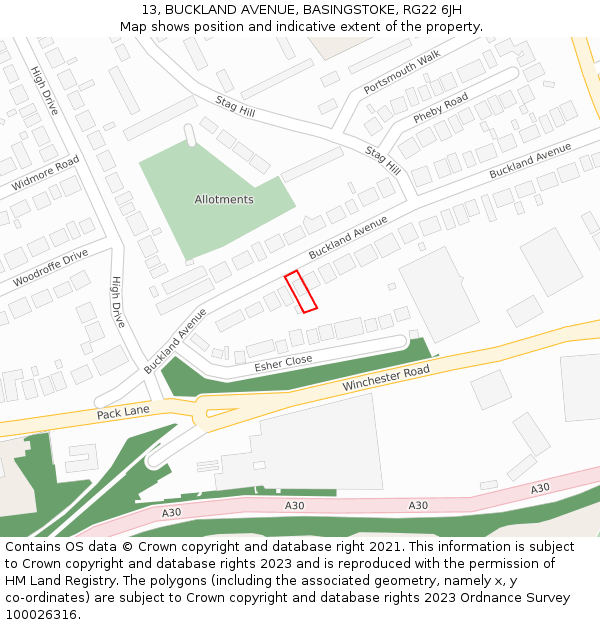 13, BUCKLAND AVENUE, BASINGSTOKE, RG22 6JH: Location map and indicative extent of plot
