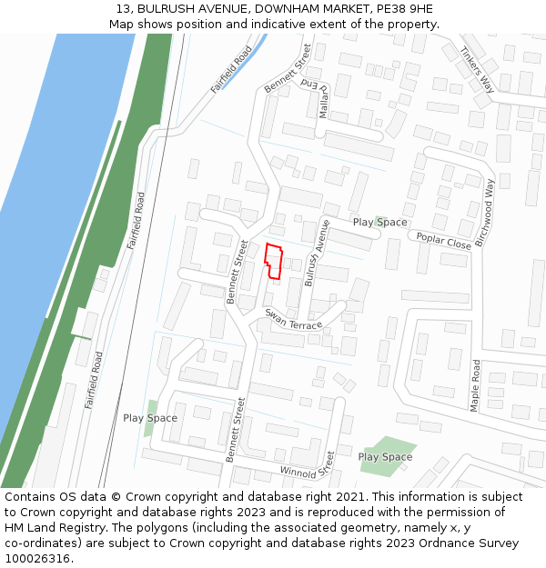 13, BULRUSH AVENUE, DOWNHAM MARKET, PE38 9HE: Location map and indicative extent of plot