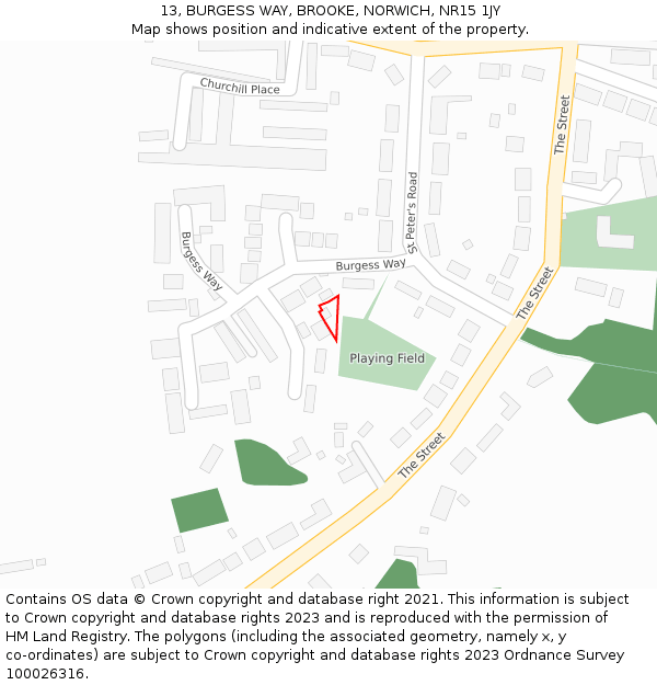 13, BURGESS WAY, BROOKE, NORWICH, NR15 1JY: Location map and indicative extent of plot