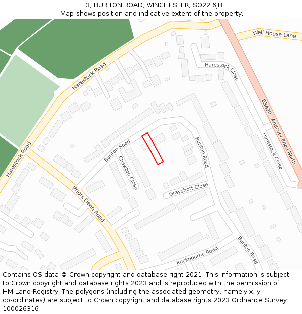 13, BURITON ROAD, WINCHESTER, SO22 6JB: Location map and indicative extent of plot