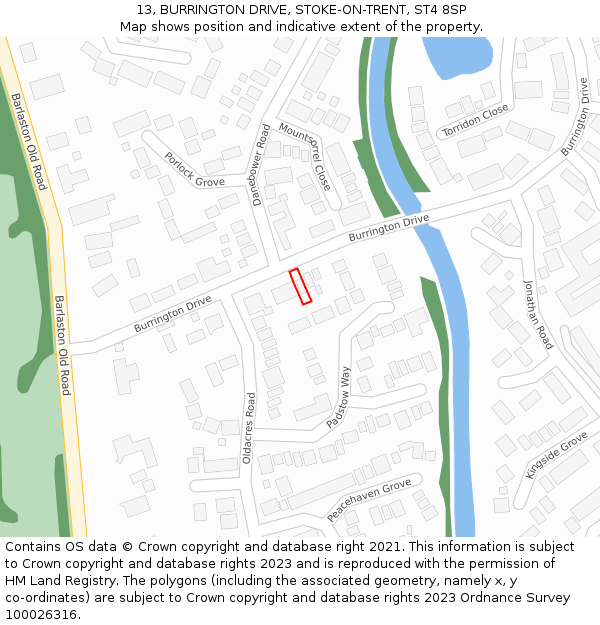 13, BURRINGTON DRIVE, STOKE-ON-TRENT, ST4 8SP: Location map and indicative extent of plot