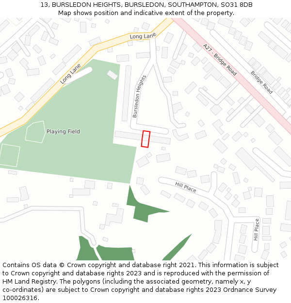 13, BURSLEDON HEIGHTS, BURSLEDON, SOUTHAMPTON, SO31 8DB: Location map and indicative extent of plot