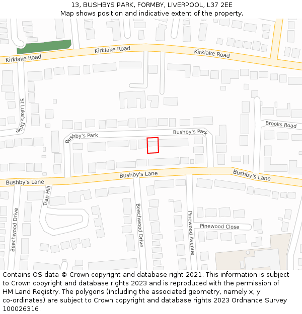 13, BUSHBYS PARK, FORMBY, LIVERPOOL, L37 2EE: Location map and indicative extent of plot