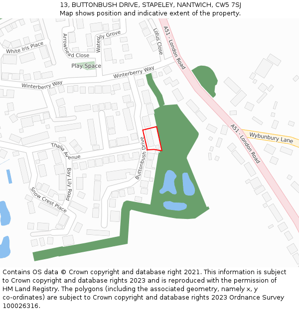 13, BUTTONBUSH DRIVE, STAPELEY, NANTWICH, CW5 7SJ: Location map and indicative extent of plot