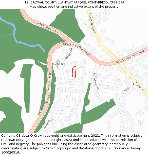 13, CADWAL COURT, LLANTWIT FARDRE, PONTYPRIDD, CF38 2FA: Location map and indicative extent of plot