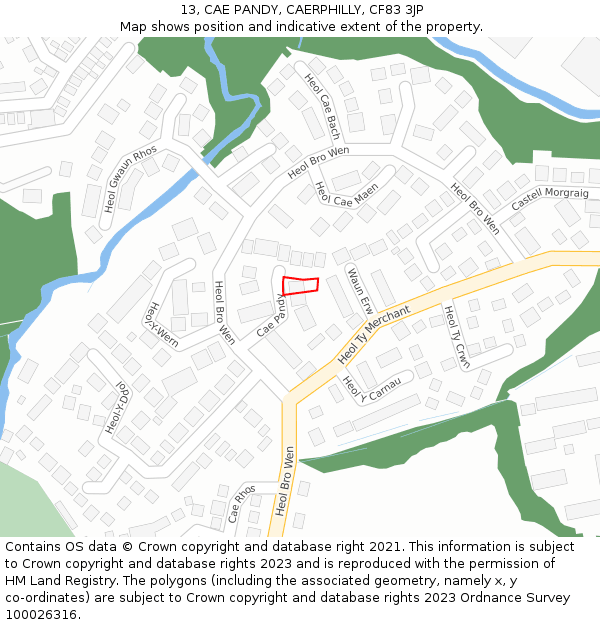 13, CAE PANDY, CAERPHILLY, CF83 3JP: Location map and indicative extent of plot