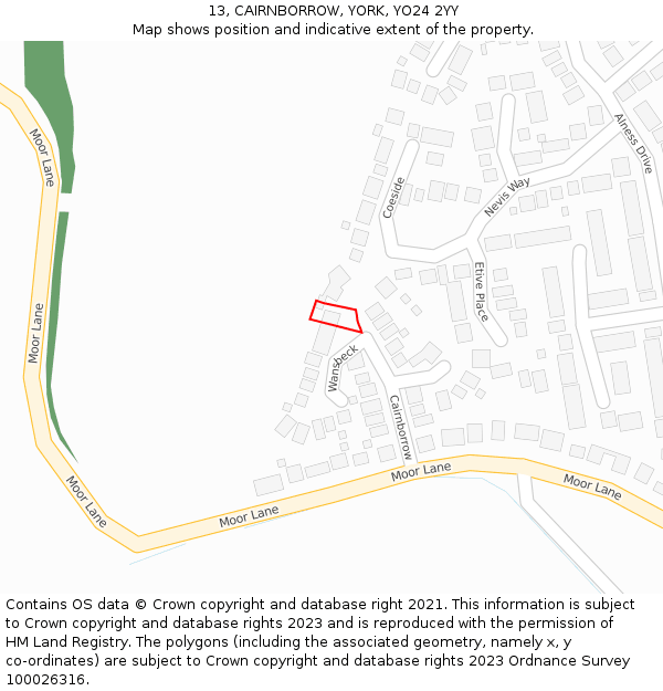 13, CAIRNBORROW, YORK, YO24 2YY: Location map and indicative extent of plot