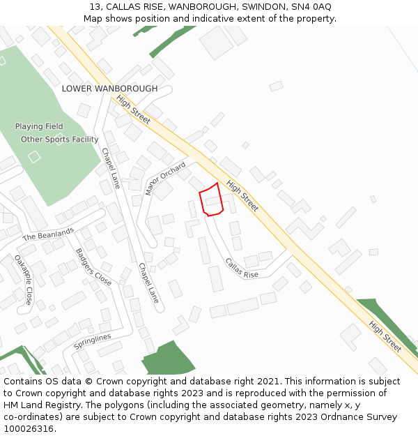 13, CALLAS RISE, WANBOROUGH, SWINDON, SN4 0AQ: Location map and indicative extent of plot