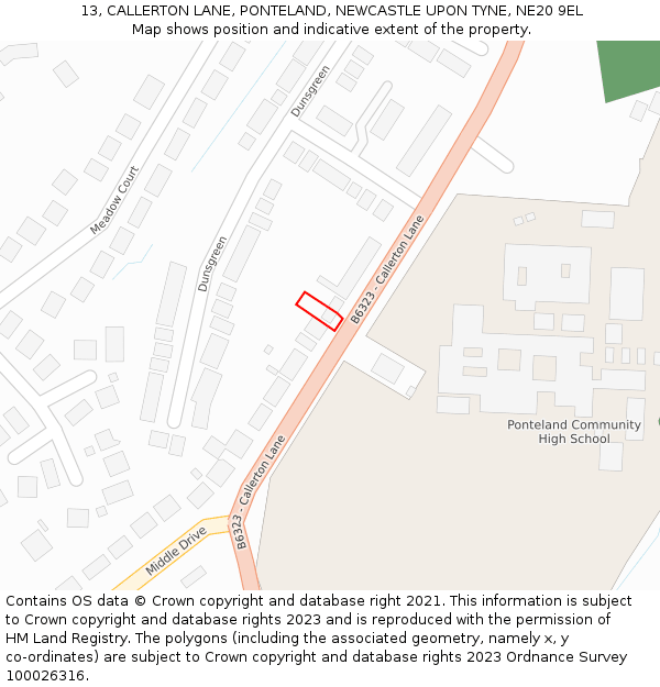 13, CALLERTON LANE, PONTELAND, NEWCASTLE UPON TYNE, NE20 9EL: Location map and indicative extent of plot