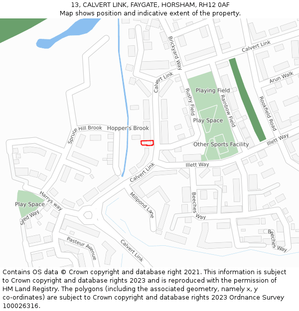 13, CALVERT LINK, FAYGATE, HORSHAM, RH12 0AF: Location map and indicative extent of plot