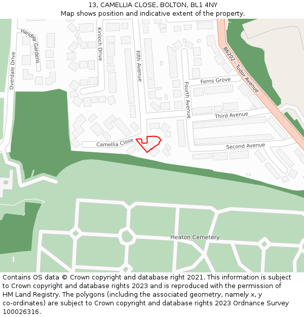 13, CAMELLIA CLOSE, BOLTON, BL1 4NY: Location map and indicative extent of plot