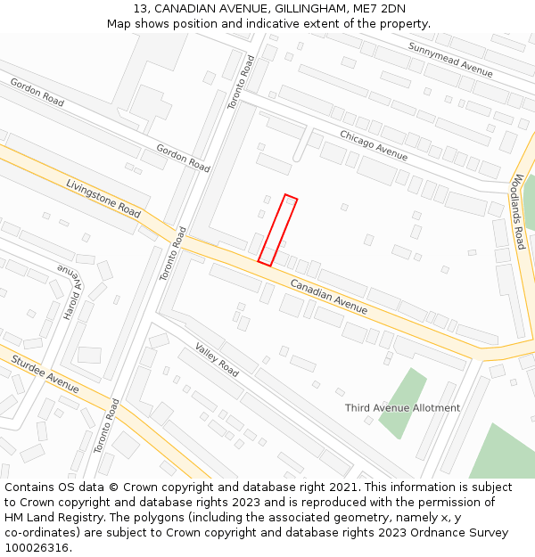 13, CANADIAN AVENUE, GILLINGHAM, ME7 2DN: Location map and indicative extent of plot