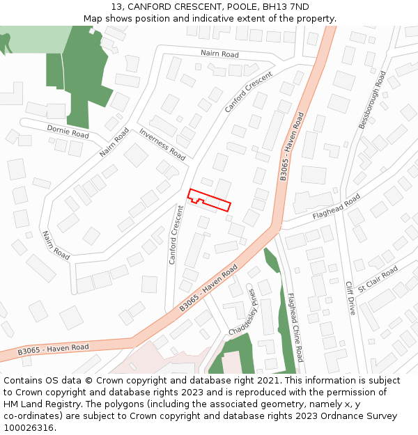 13, CANFORD CRESCENT, POOLE, BH13 7ND: Location map and indicative extent of plot