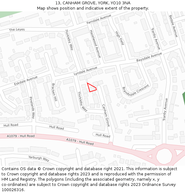 13, CANHAM GROVE, YORK, YO10 3NA: Location map and indicative extent of plot