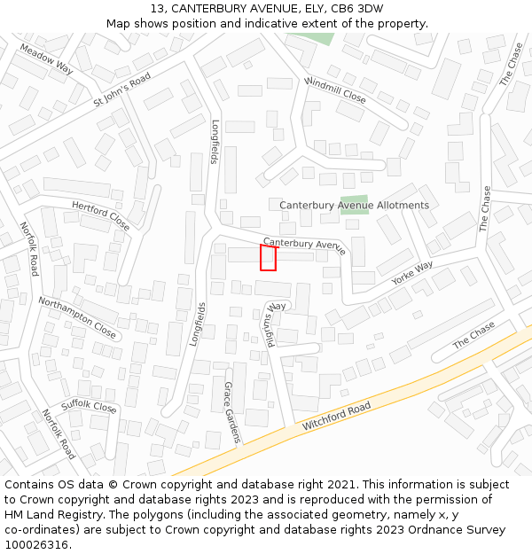 13, CANTERBURY AVENUE, ELY, CB6 3DW: Location map and indicative extent of plot