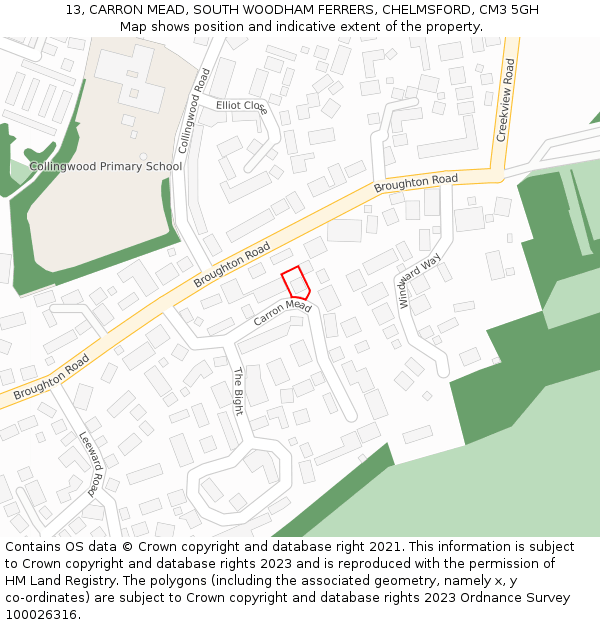 13, CARRON MEAD, SOUTH WOODHAM FERRERS, CHELMSFORD, CM3 5GH: Location map and indicative extent of plot
