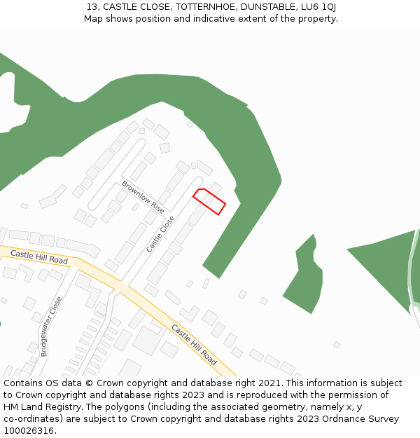 13, CASTLE CLOSE, TOTTERNHOE, DUNSTABLE, LU6 1QJ: Location map and indicative extent of plot