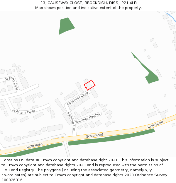 13, CAUSEWAY CLOSE, BROCKDISH, DISS, IP21 4LB: Location map and indicative extent of plot