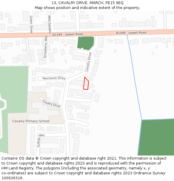 13, CAVALRY DRIVE, MARCH, PE15 9EQ: Location map and indicative extent of plot