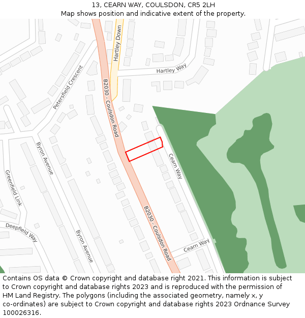 13, CEARN WAY, COULSDON, CR5 2LH: Location map and indicative extent of plot