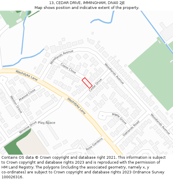 13, CEDAR DRIVE, IMMINGHAM, DN40 2JE: Location map and indicative extent of plot