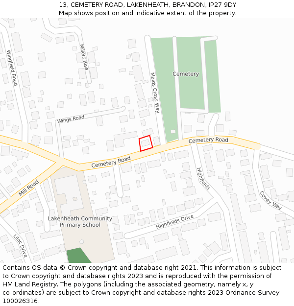 13, CEMETERY ROAD, LAKENHEATH, BRANDON, IP27 9DY: Location map and indicative extent of plot