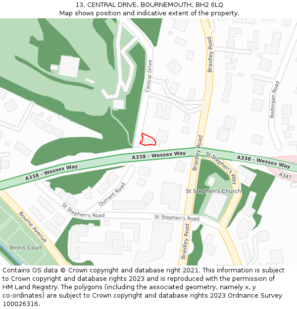 13, CENTRAL DRIVE, BOURNEMOUTH, BH2 6LQ: Location map and indicative extent of plot
