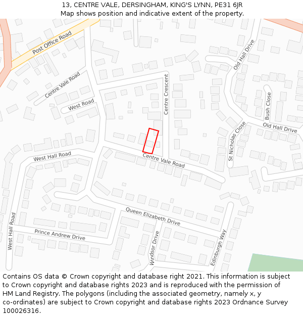 13, CENTRE VALE, DERSINGHAM, KING'S LYNN, PE31 6JR: Location map and indicative extent of plot