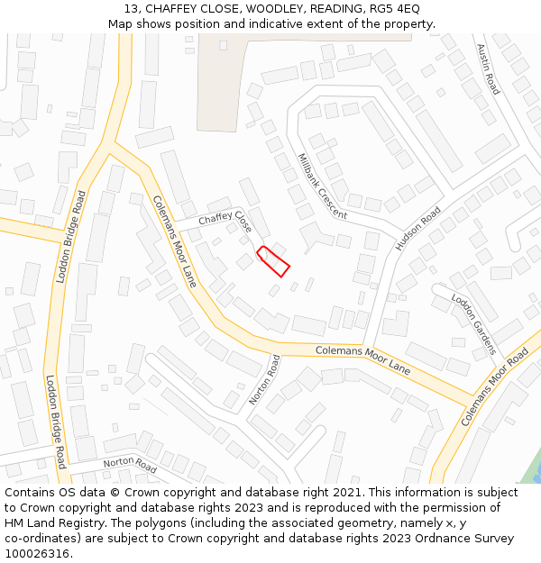 13, CHAFFEY CLOSE, WOODLEY, READING, RG5 4EQ: Location map and indicative extent of plot