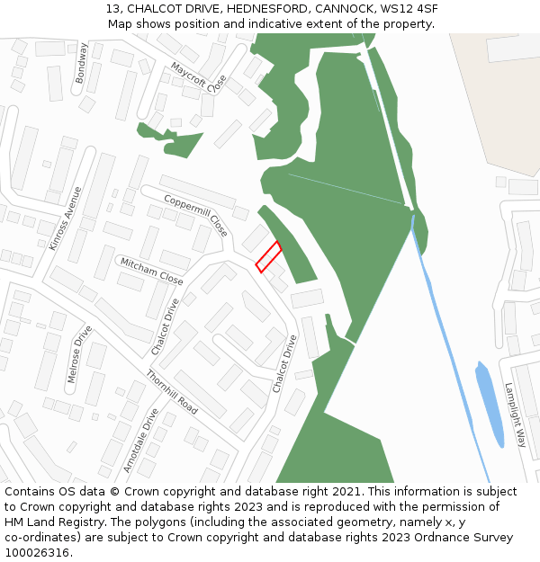 13, CHALCOT DRIVE, HEDNESFORD, CANNOCK, WS12 4SF: Location map and indicative extent of plot