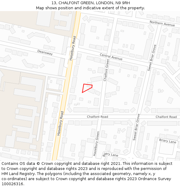 13, CHALFONT GREEN, LONDON, N9 9RH: Location map and indicative extent of plot