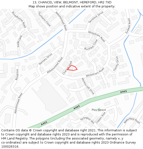 13, CHANCEL VIEW, BELMONT, HEREFORD, HR2 7XD: Location map and indicative extent of plot