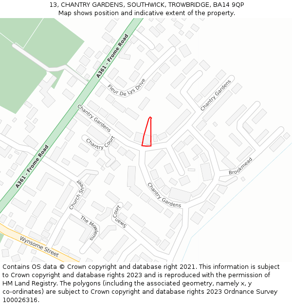 13, CHANTRY GARDENS, SOUTHWICK, TROWBRIDGE, BA14 9QP: Location map and indicative extent of plot