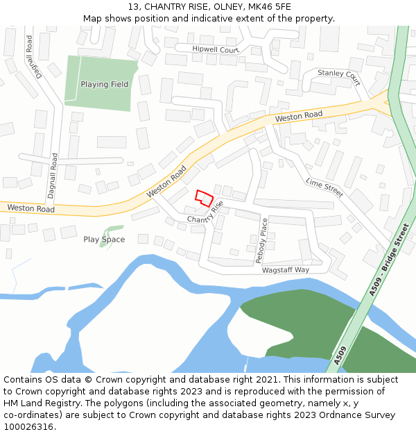 13, CHANTRY RISE, OLNEY, MK46 5FE: Location map and indicative extent of plot