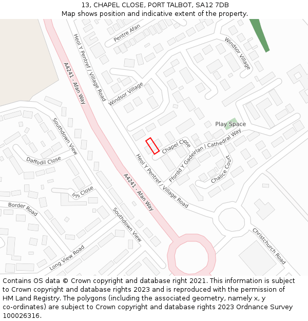 13, CHAPEL CLOSE, PORT TALBOT, SA12 7DB: Location map and indicative extent of plot