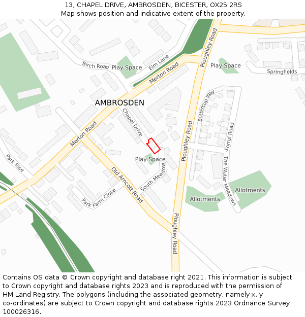 13, CHAPEL DRIVE, AMBROSDEN, BICESTER, OX25 2RS: Location map and indicative extent of plot