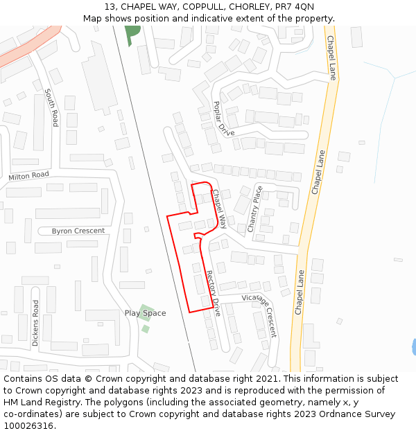 13, CHAPEL WAY, COPPULL, CHORLEY, PR7 4QN: Location map and indicative extent of plot