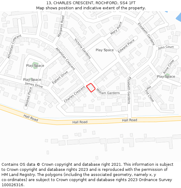 13, CHARLES CRESCENT, ROCHFORD, SS4 1FT: Location map and indicative extent of plot