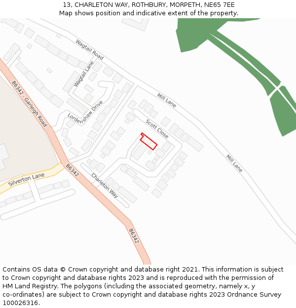 13, CHARLETON WAY, ROTHBURY, MORPETH, NE65 7EE: Location map and indicative extent of plot