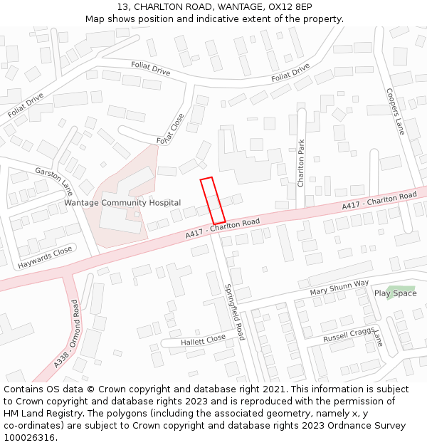 13, CHARLTON ROAD, WANTAGE, OX12 8EP: Location map and indicative extent of plot